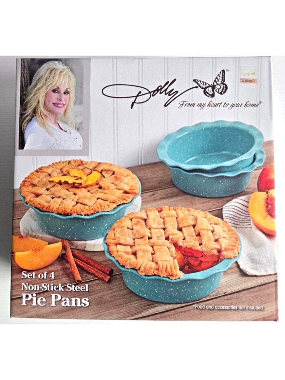 Dolly Parton 6-inch Turquoise Blue Non-Stick Pie Pans Set BRAND NEW Set of 4